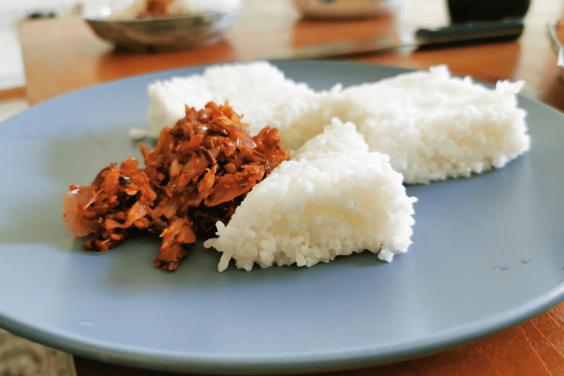 Milk rice with lunu miris